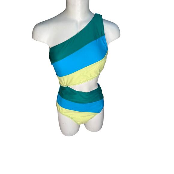 Cupshe One Shoulder Colorblock Swimsuit Tummy Control Cutout | Size M NWT - Picture 7 of 14